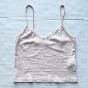 Brandy Melville John Galt Nicolette Cropped Lace  Tank Top in Soft Pink Stripes